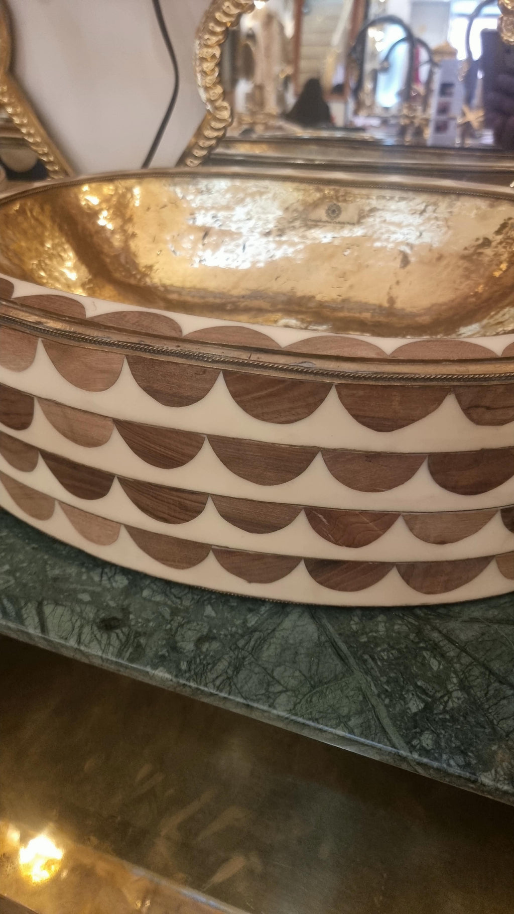 Handmade Moroccan Brass and Resin Bathroom Vessel Sink – Colorful Artisan Wash Basin