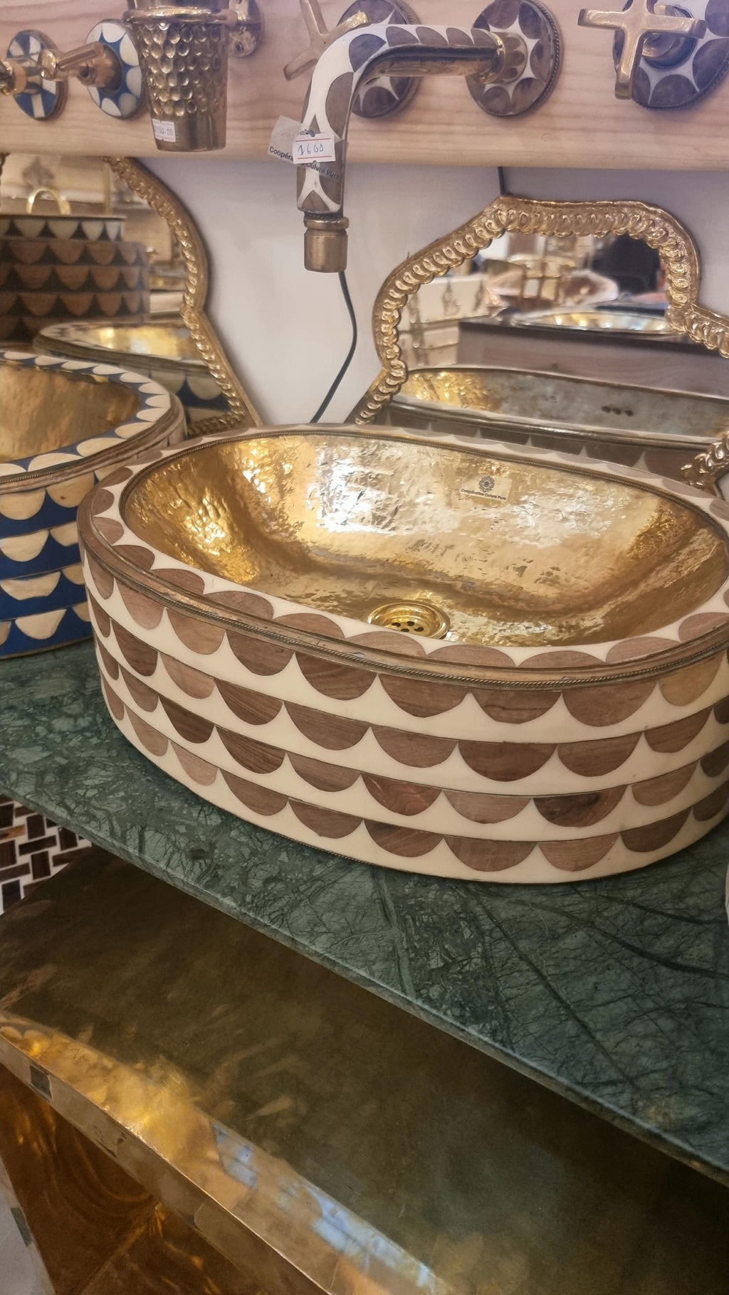 Handmade Moroccan Brass and Resin Bathroom Vessel Sink – Colorful Artisan Wash Basin