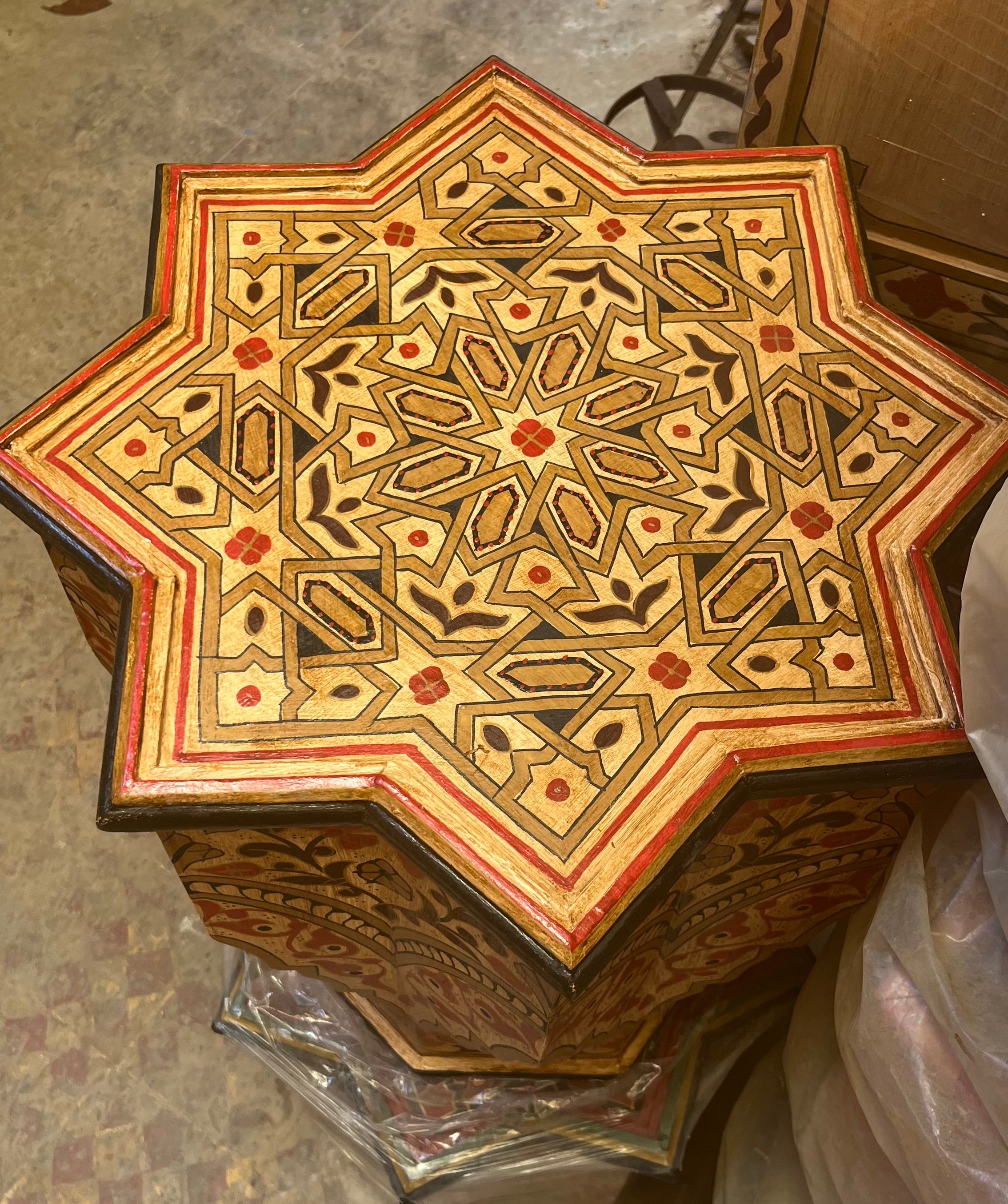 Hand-Painted Moroccan Side Table, Oriental Accent Table, Solid Wood, Handmade Boho Decor