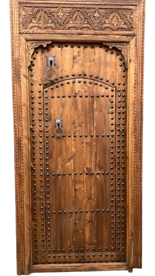 Hand-Carved Moroccan Cedar Wood Door – Arched Rustic Entryway, Statement Home Decor
