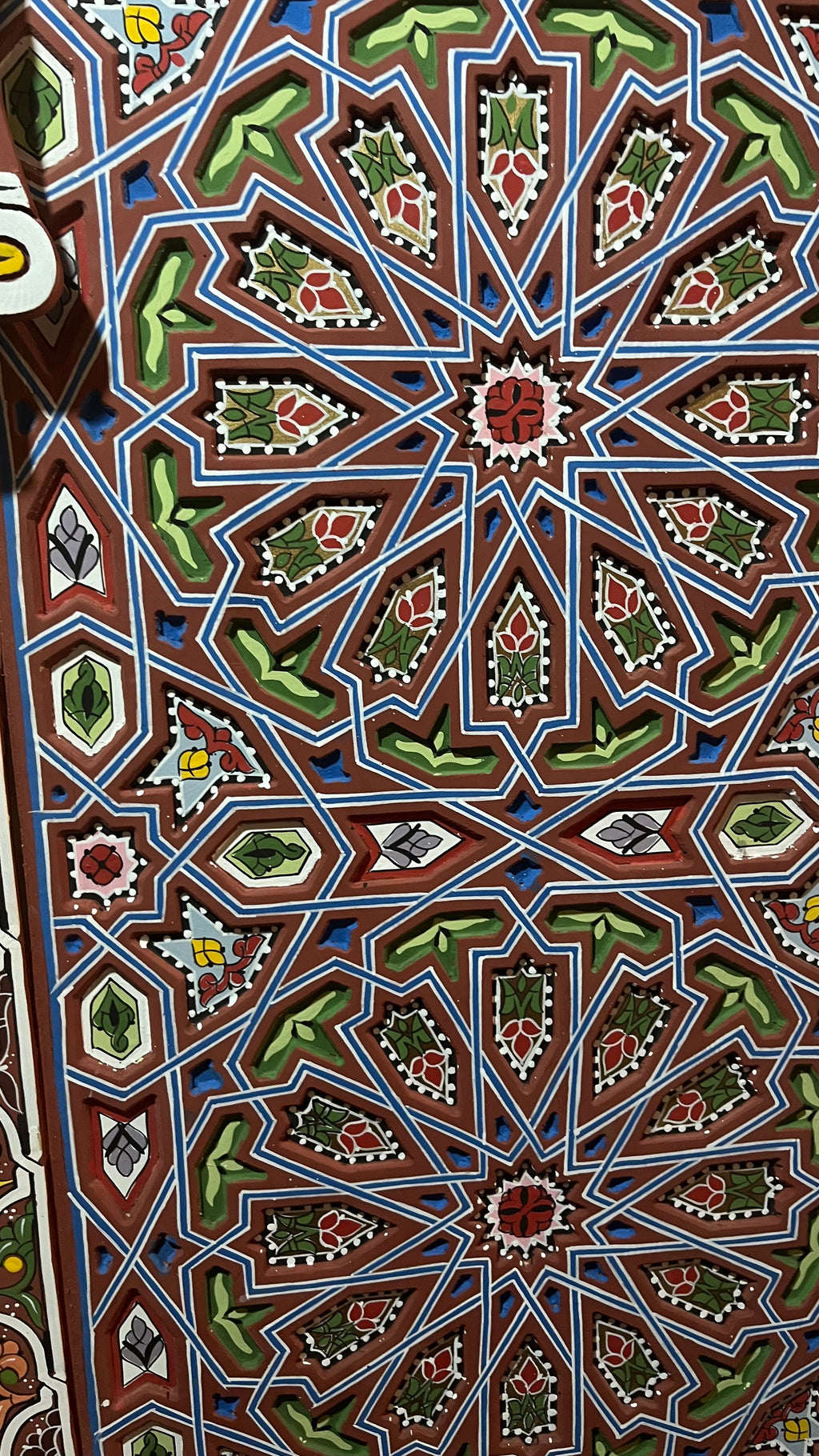 Hand-Painted Moroccan Door Panel Wall Art, Geometric Zellige Wooden Decor, Traditional Moroccan Wall Hanging, Carved Wood Panel, Custom Size Available