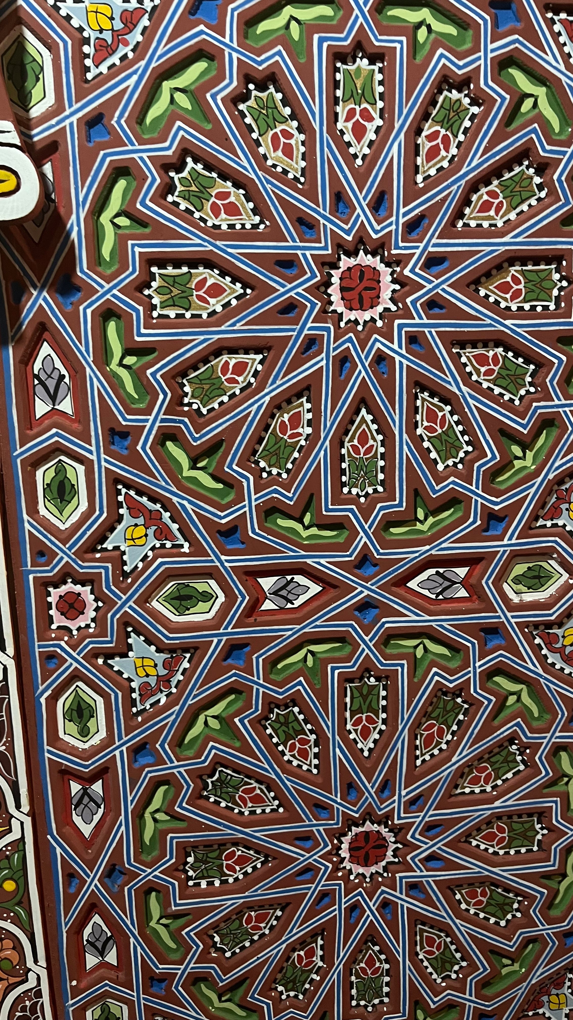 Hand-Painted Moroccan Door Panel Wall Art, Geometric Zellige Wooden Decor, Traditional Moroccan Wall Hanging, Carved Wood Panel, Custom Size Available
