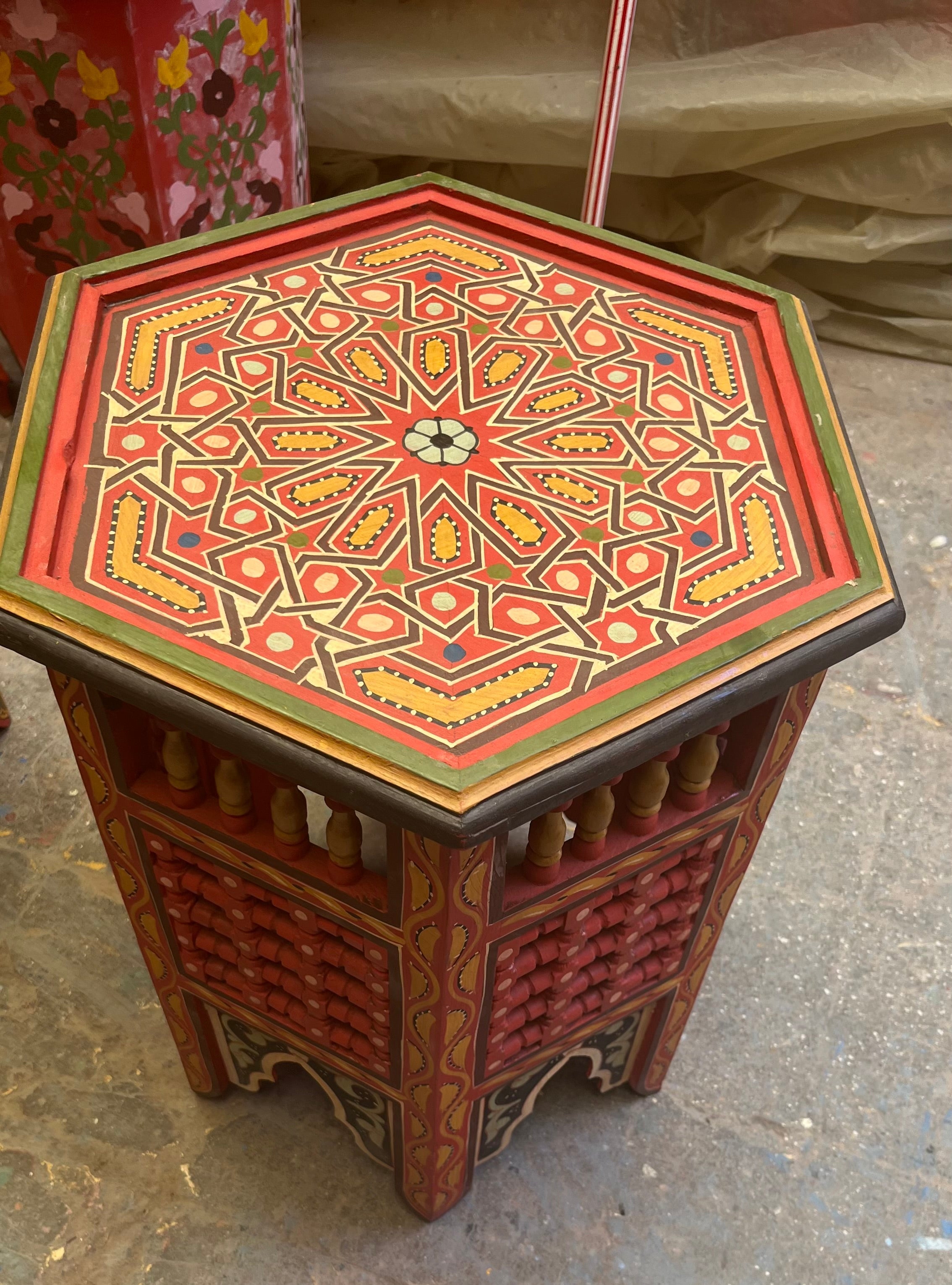 Hand-Painted Moroccan Side Table, Oriental Accent Table, Solid Wood, Handmade Boho Decor