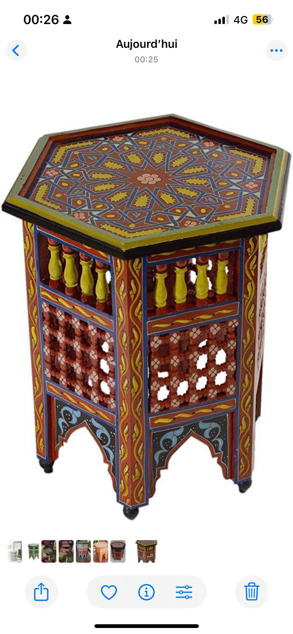 Hand-Painted Moroccan Side Table, Oriental Accent Table, Solid Wood, Handmade Boho Decor