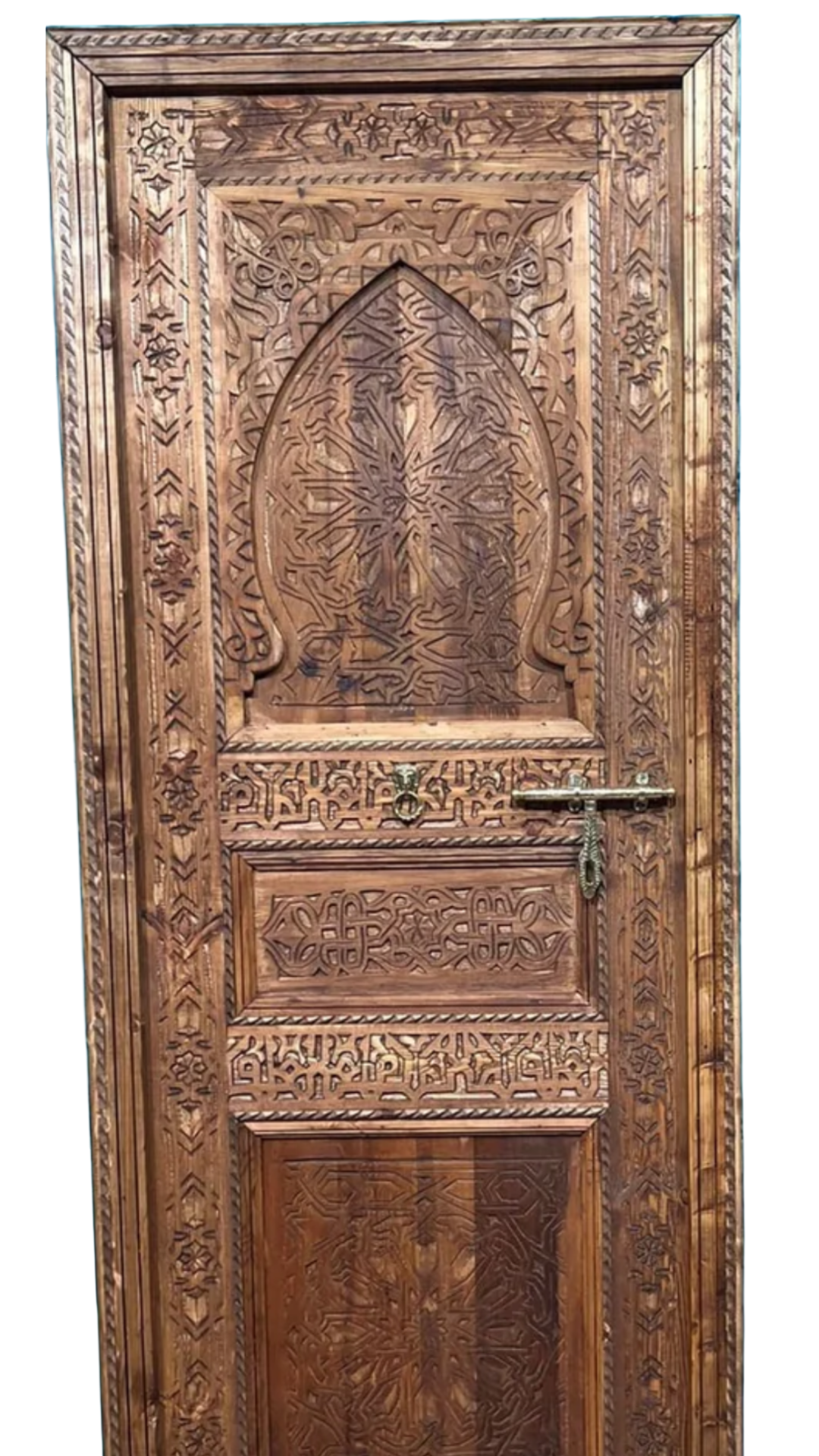 Hand-Carved Moroccan Cedar Wood Door – Arched Rustic Entryway, Statement Home Decor