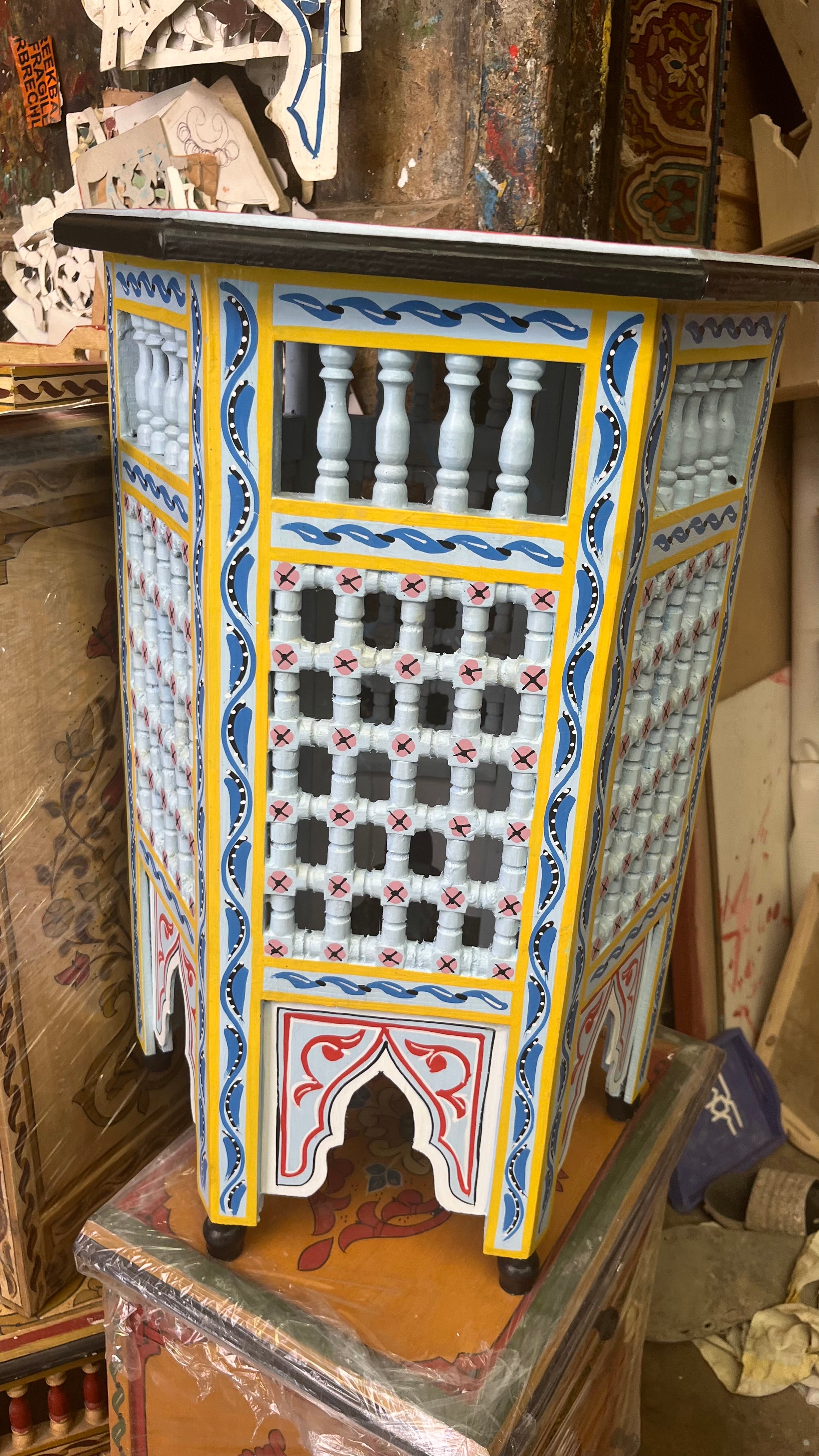 Hand-Painted Moroccan Side Table, Oriental Accent Table, Solid Wood, Handmade Boho Decor