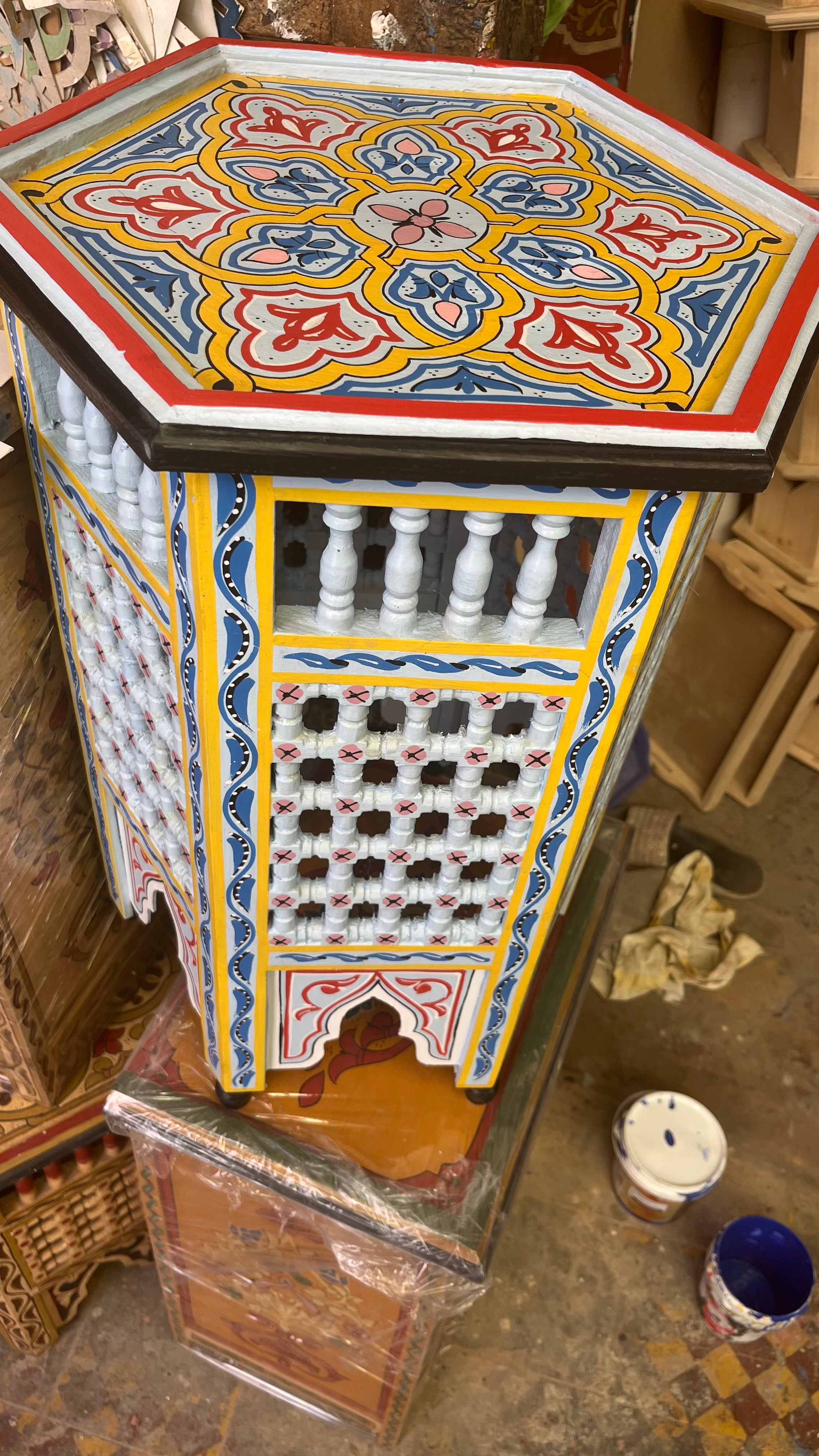 Hand-Painted Moroccan Side Table, Oriental Accent Table, Solid Wood, Handmade Boho Decor