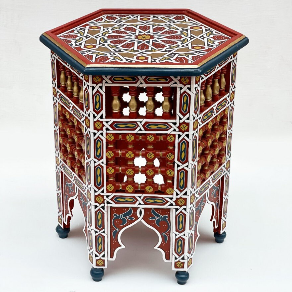 Hand-Painted Moroccan Side Table, Oriental Accent Table, Solid Wood, Handmade Boho Decor