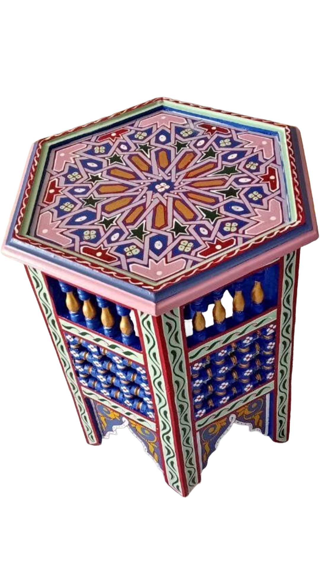 Hand-Painted Moroccan Side Table, Oriental Accent Table, Solid Wood, Handmade Boho Decor