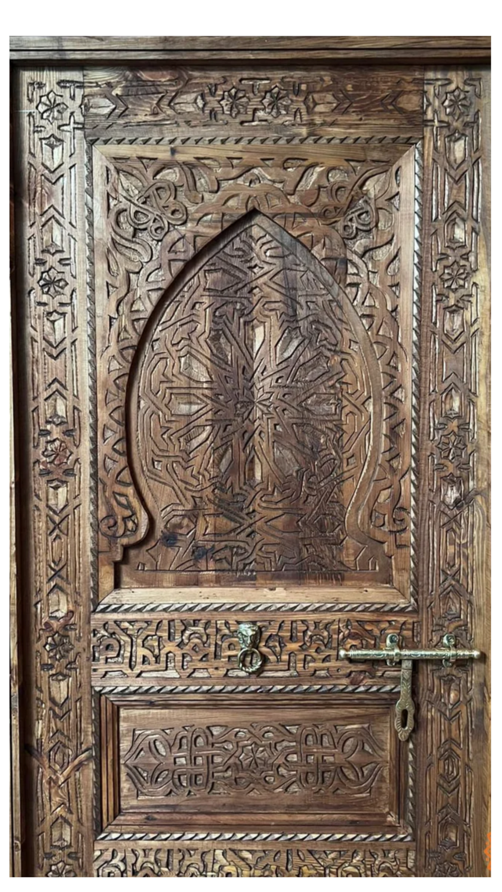 Hand-Carved Moroccan Cedar Wood Door – Arched Rustic Entryway, Statement Home Decor