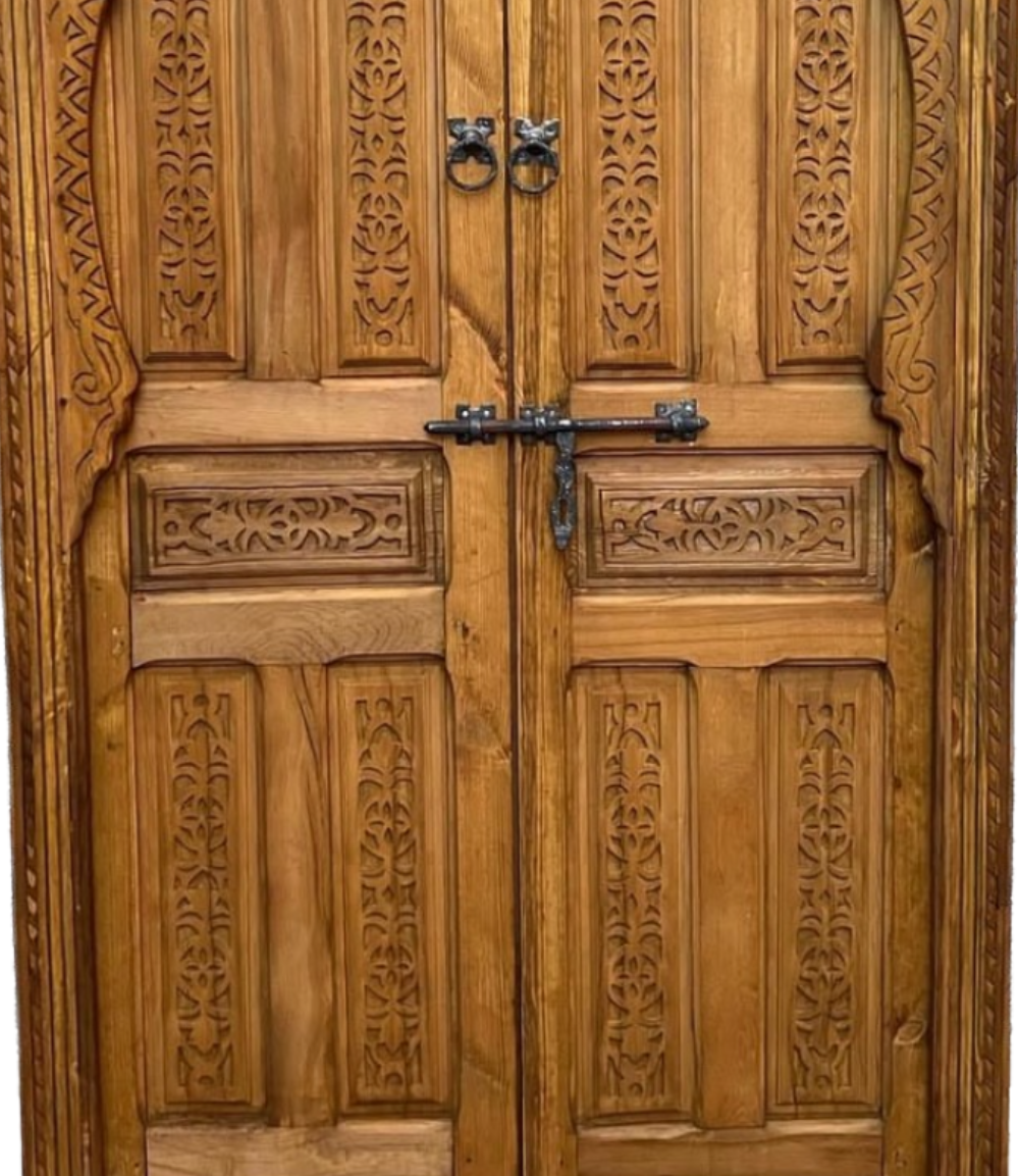 Hand-Carved Moroccan Cedar Wood Door – Arched Rustic Entryway, Statement Home Decor