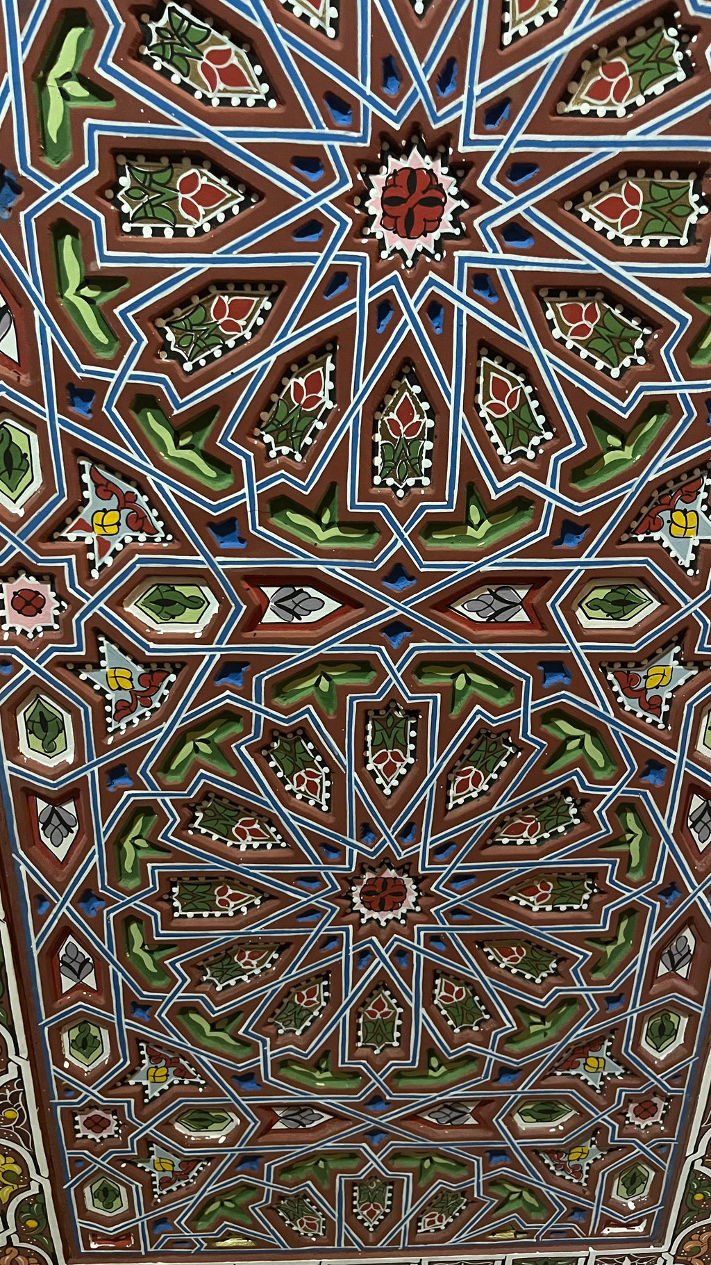 Hand-Painted Moroccan Door Panel Wall Art, Geometric Zellige Wooden Decor, Traditional Moroccan Wall Hanging, Carved Wood Panel, Custom Size Available