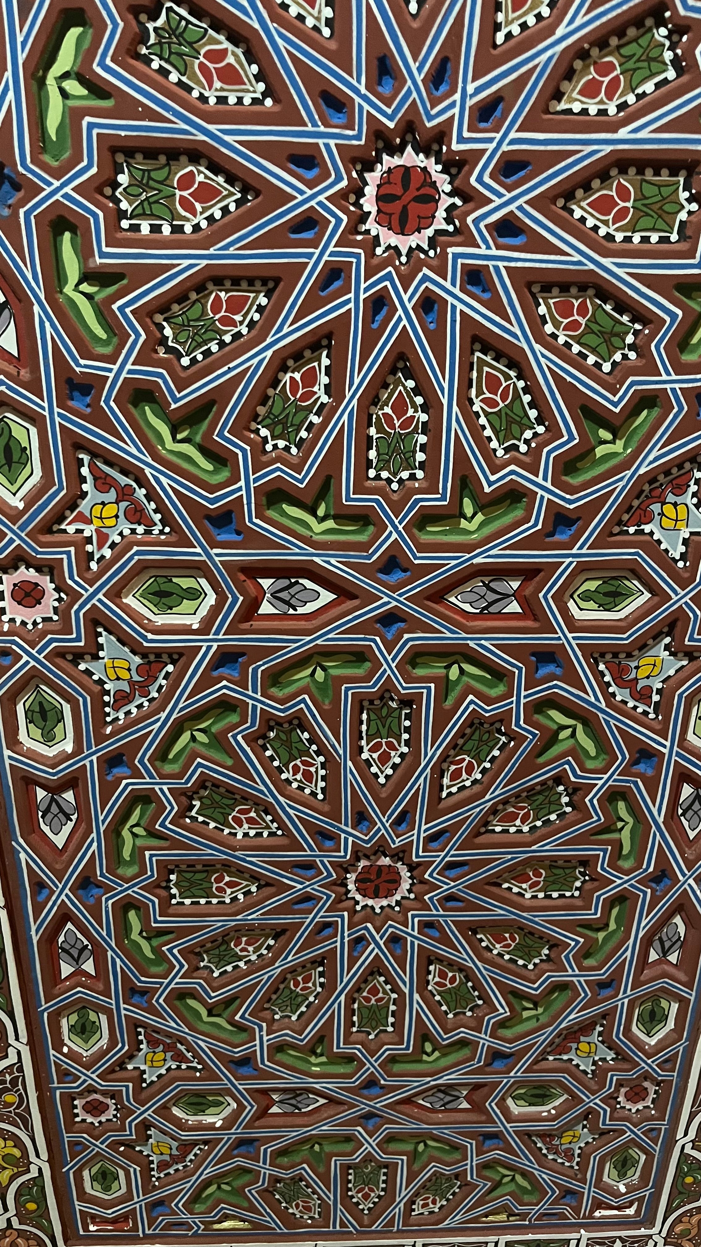 Hand-Painted Moroccan Door Panel Wall Art, Geometric Zellige Wooden Decor, Traditional Moroccan Wall Hanging, Carved Wood Panel, Custom Size Available