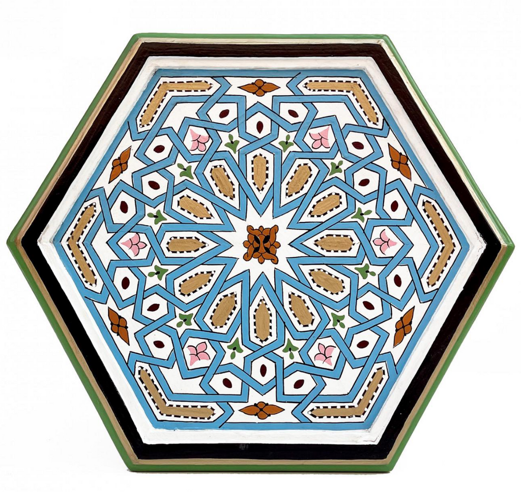 Hand-Painted Moroccan Side Table, Oriental Accent Table, Solid Wood, Handmade Boho Decor