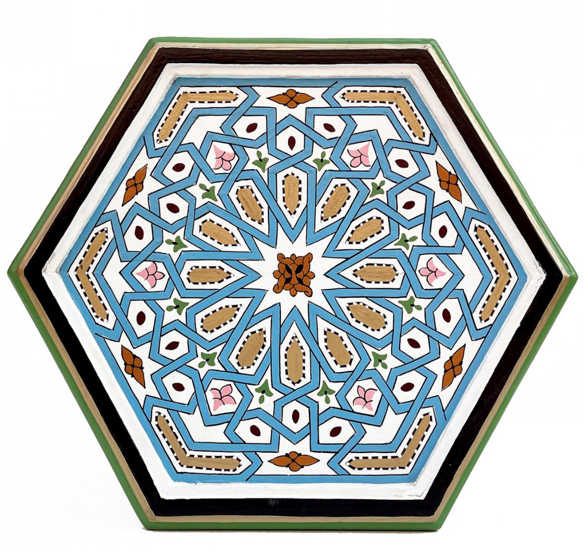 Hand-Painted Moroccan Side Table, Oriental Accent Table, Solid Wood, Handmade Boho Decor