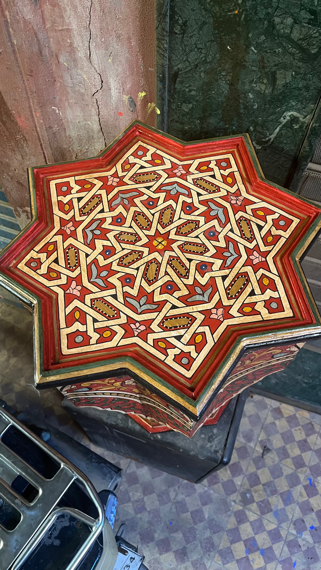 Hand-Painted Moroccan Side Table, Oriental Accent Table, Solid Wood, Handmade Boho Decor