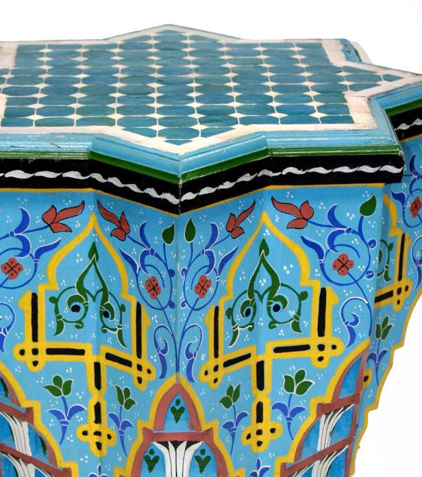 Hand-painted Moroccan side table, oriental side table, solid wood, handmade bohemian decor