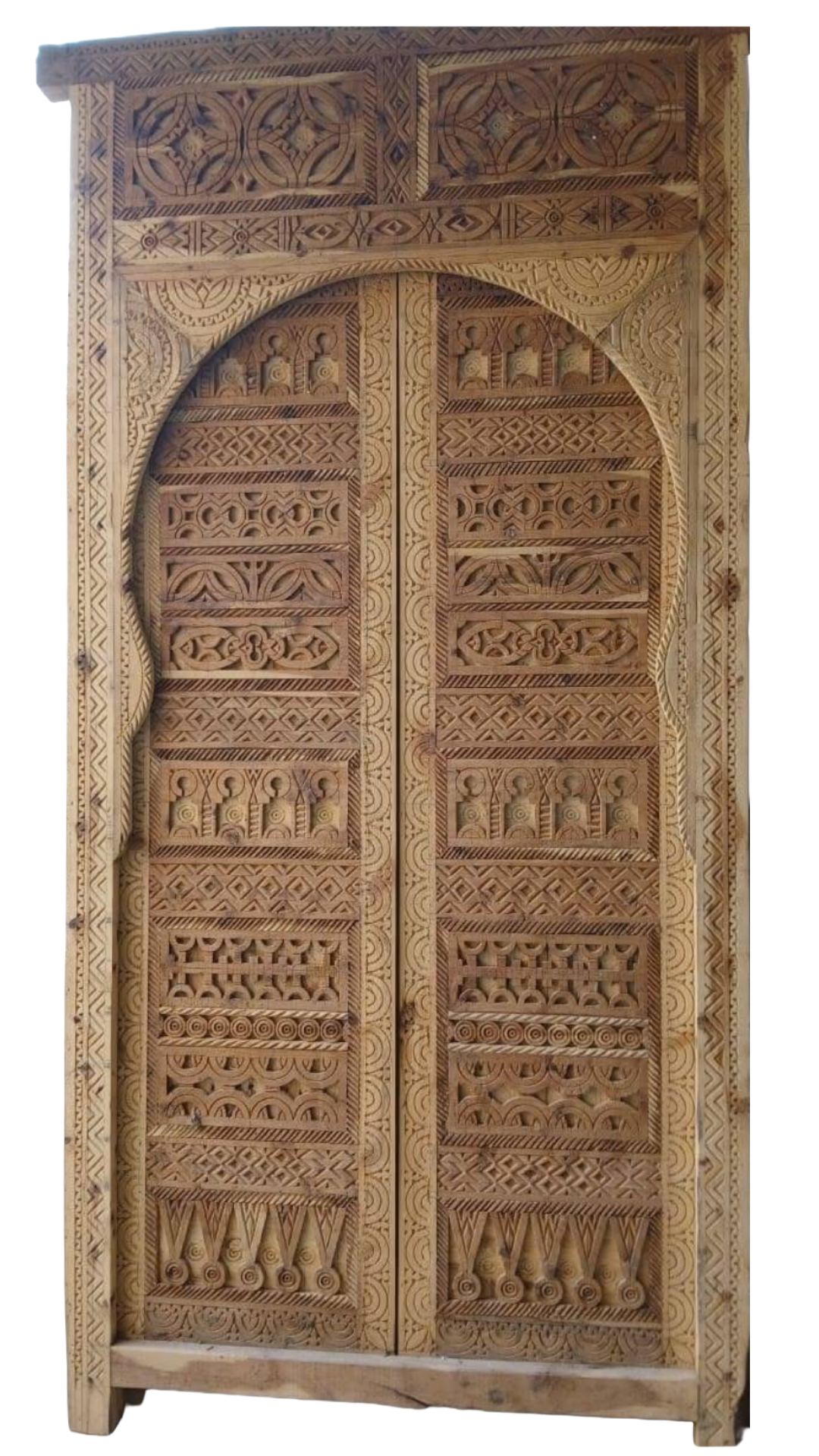 Hand-Carved Moroccan Cedar Wood Door – Arched Rustic Entryway, Statement Home Decor