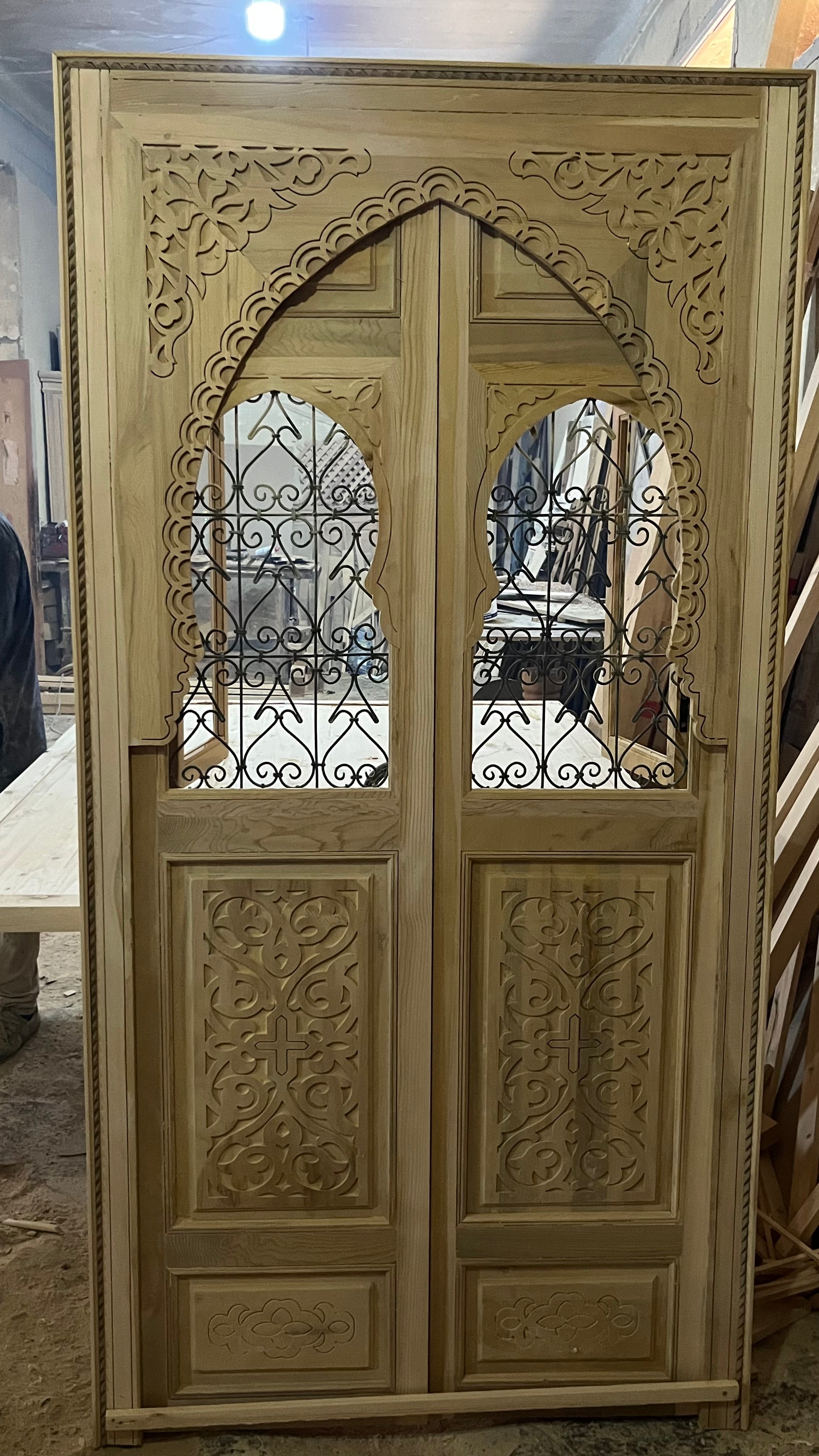 Hand-Carved Moroccan Cedar Wood Door – Arched Rustic Entryway, Statement Home Decor