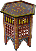 Hand-Painted Moroccan Side Table, Oriental Accent Table, Solid Wood, Handmade Boho Decor