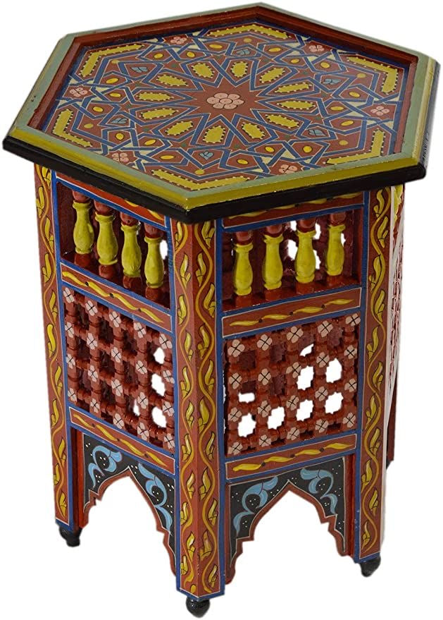Hand-Painted Moroccan Side Table, Oriental Accent Table, Solid Wood, Handmade Boho Decor