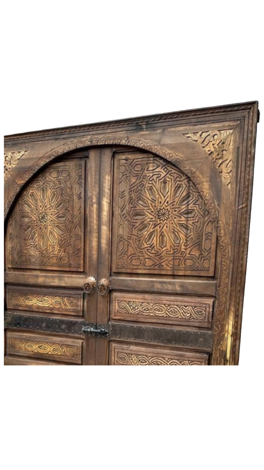 Hand-Carved Moroccan Cedar Wood Door – Arched Rustic Entryway, Statement Home Decor