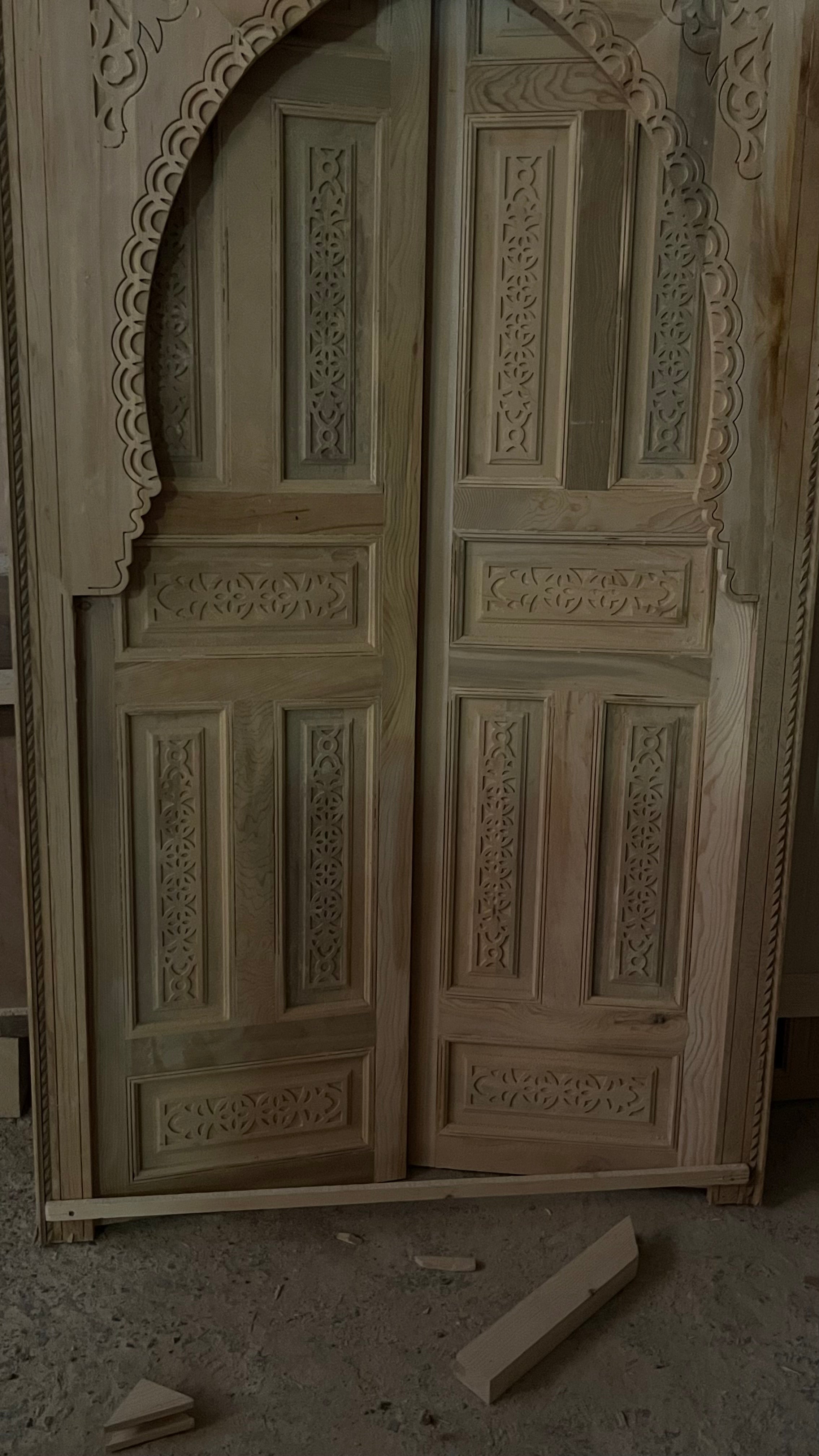 Hand-Carved Moroccan Cedar Wood Door – Arched Rustic Entryway, Statement Home Decor