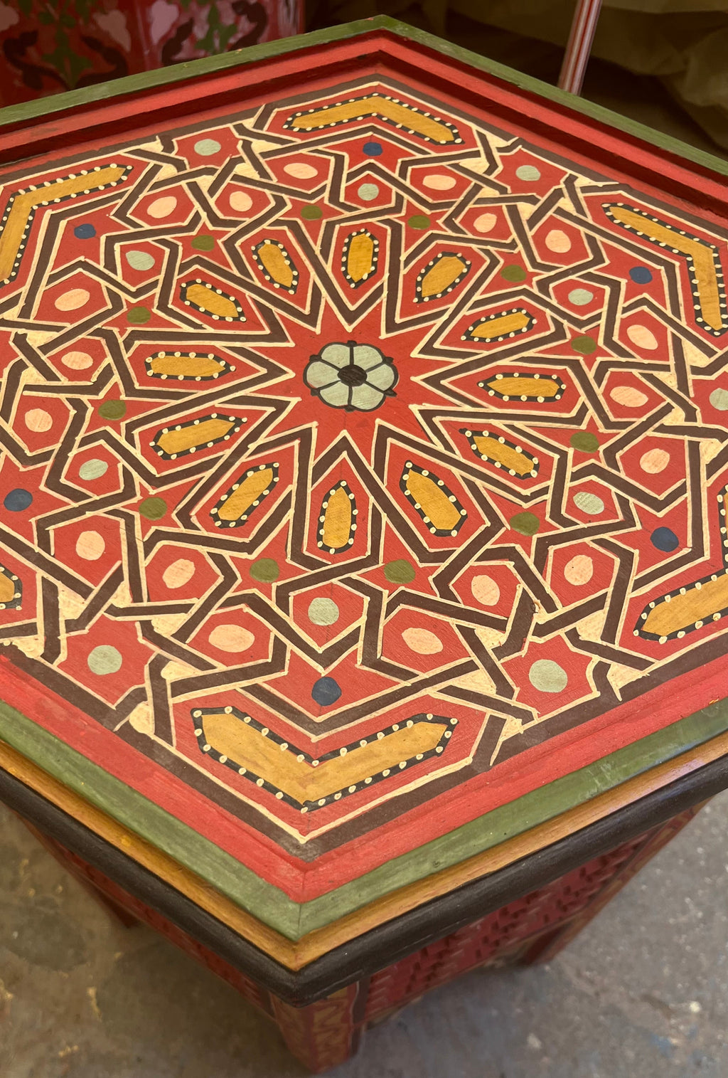 Hand-Painted Moroccan Side Table, Oriental Accent Table, Solid Wood, Handmade Boho Decor