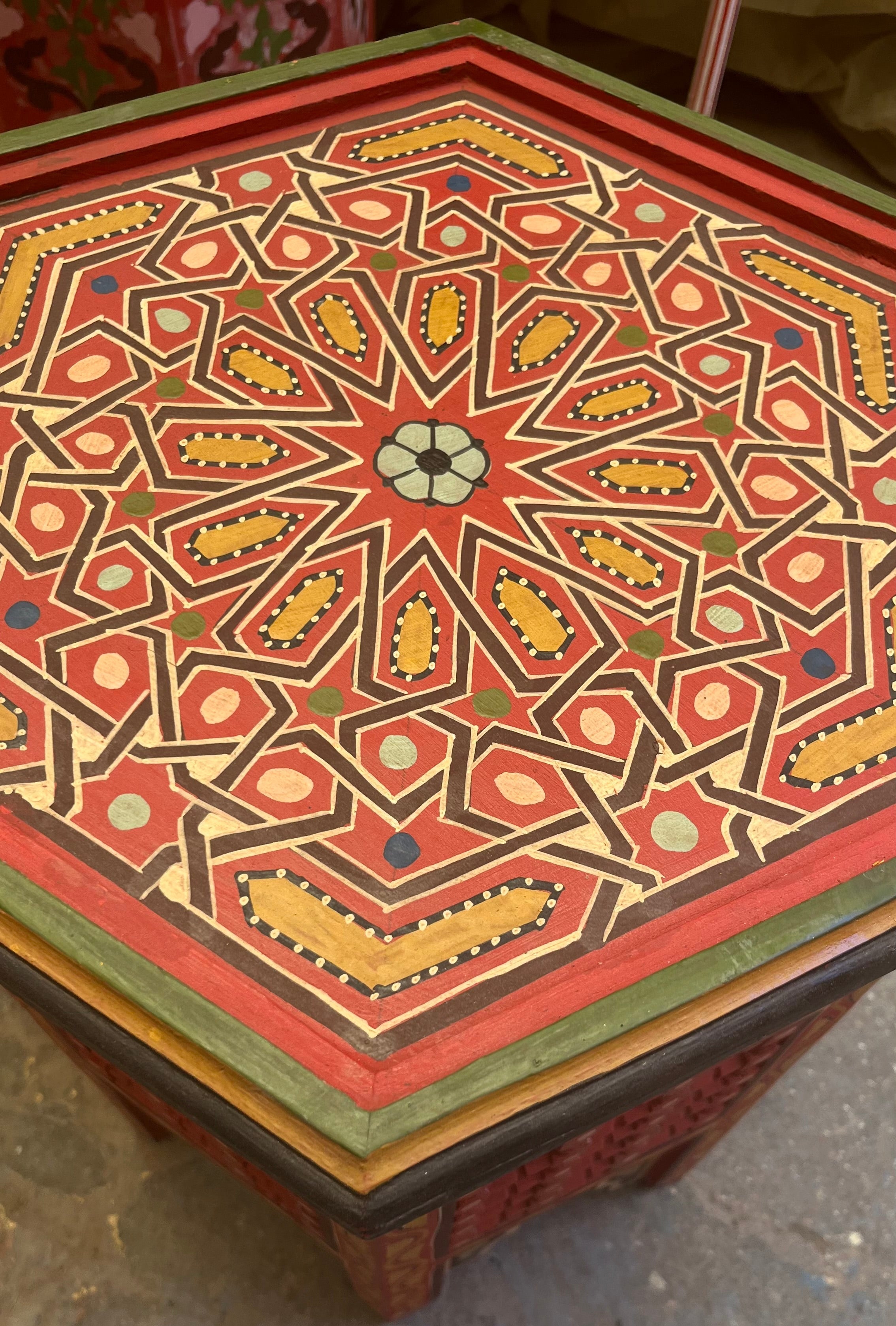 Hand-Painted Moroccan Side Table, Oriental Accent Table, Solid Wood, Handmade Boho Decor