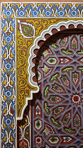Hand-Painted Moroccan Door Panel Wall Art, Geometric Zellige Wooden Decor, Traditional Moroccan Wall Hanging, Carved Wood Panel, Custom Size Available