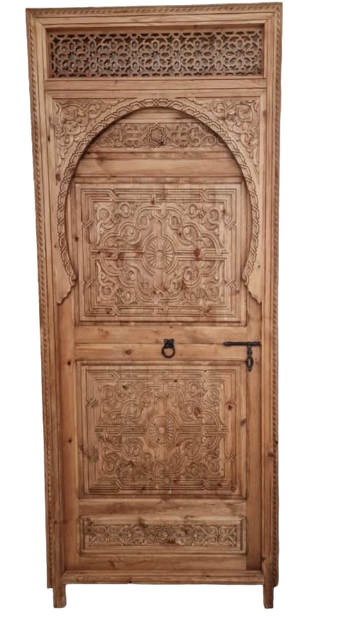 Hand-Carved Moroccan Cedar Wood Door – Arched Rustic Entryway, Statement Home Decor