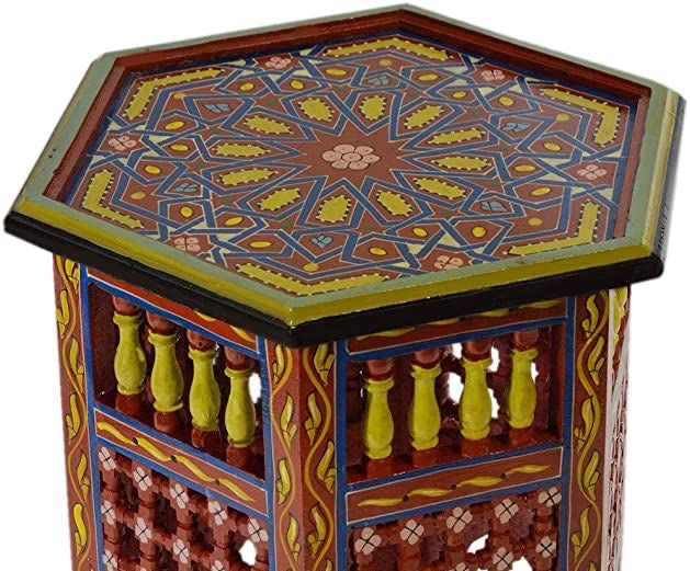 Hand-Painted Moroccan Side Table, Oriental Accent Table, Solid Wood, Handmade Boho Decor