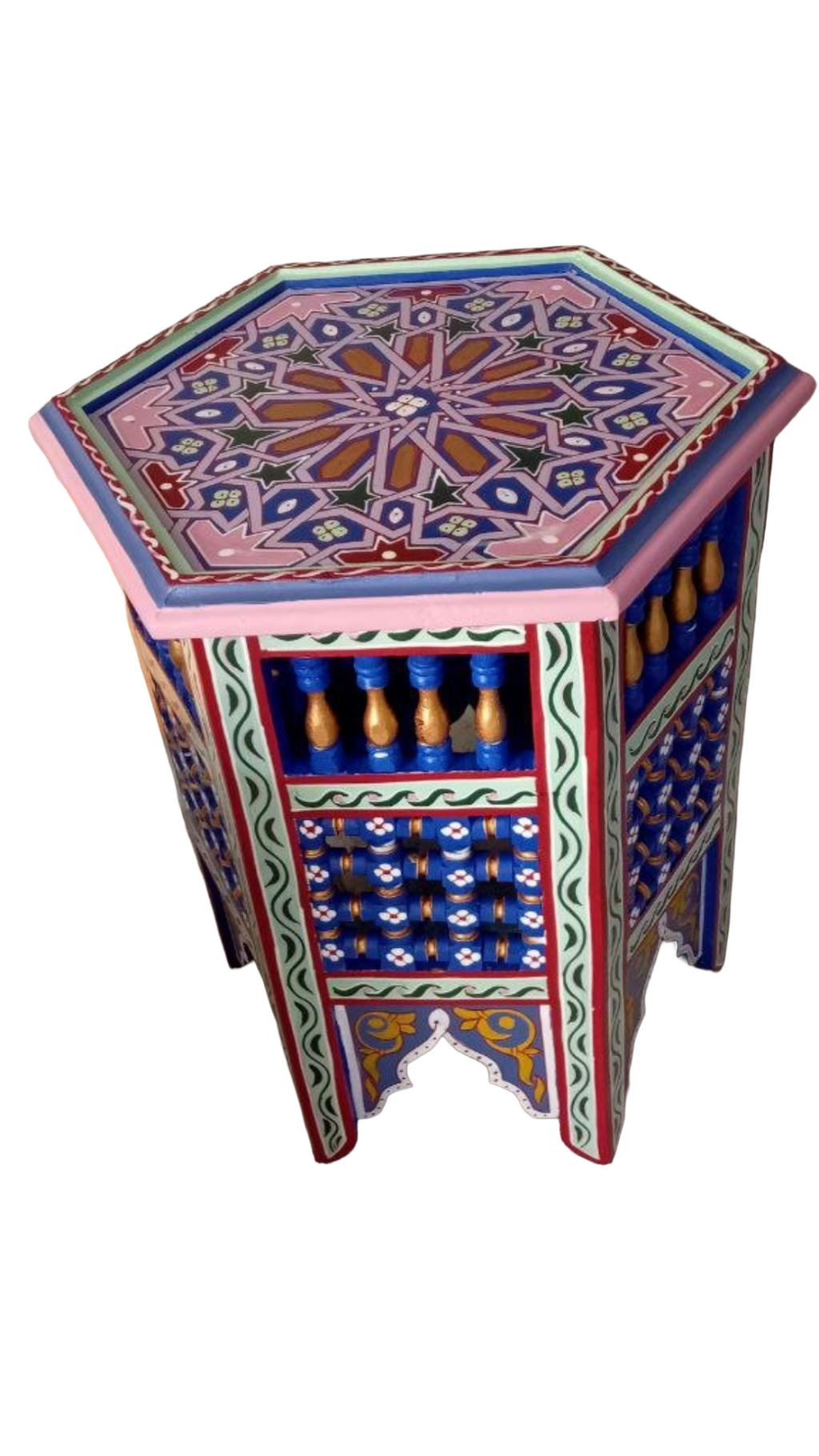 Hand-Painted Moroccan Side Table, Oriental Accent Table, Solid Wood, Handmade Boho Decor