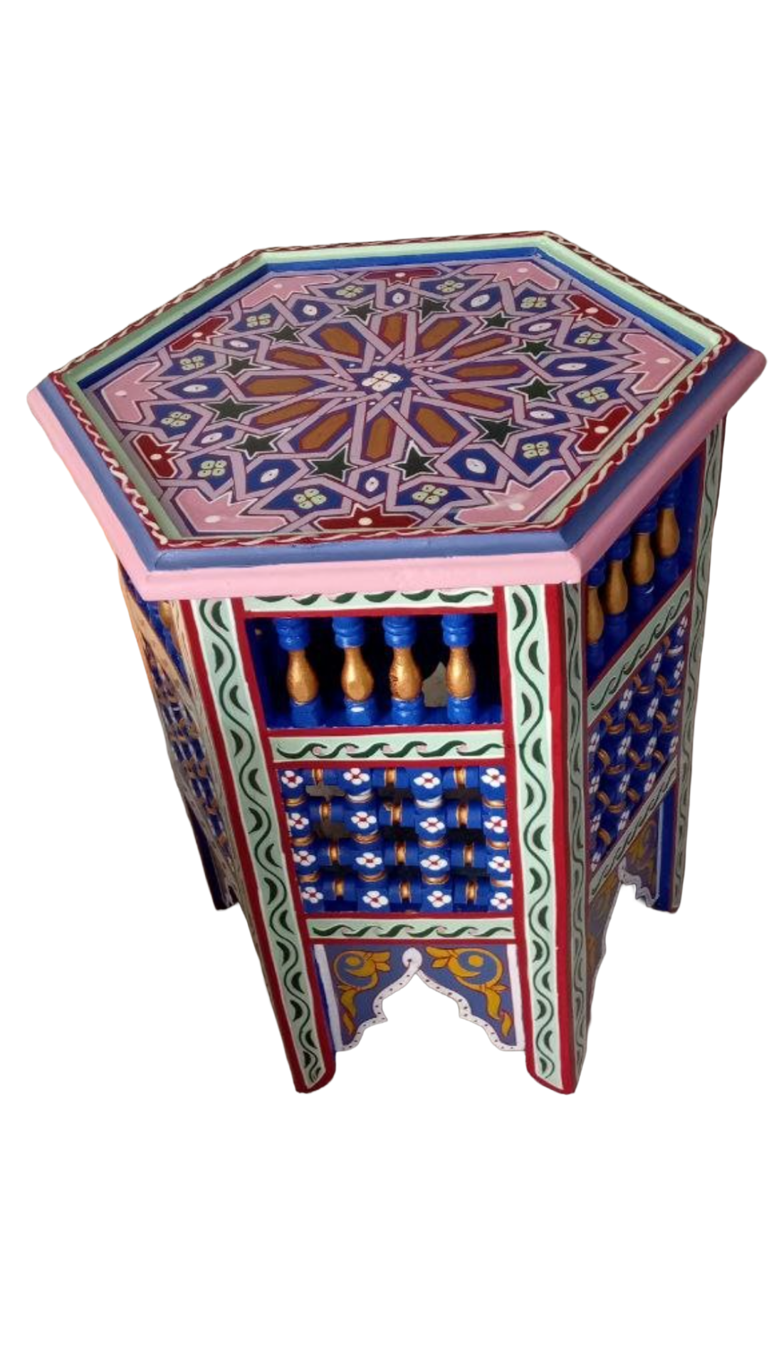 Hand-Painted Moroccan Side Table, Oriental Accent Table, Solid Wood, Handmade Boho Decor