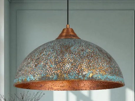 Handmade Brass Pendant Light – Vintage Bohemian Hanging Lamp – Moroccan Brass Ceiling Light – Rustic Boho Home Decor