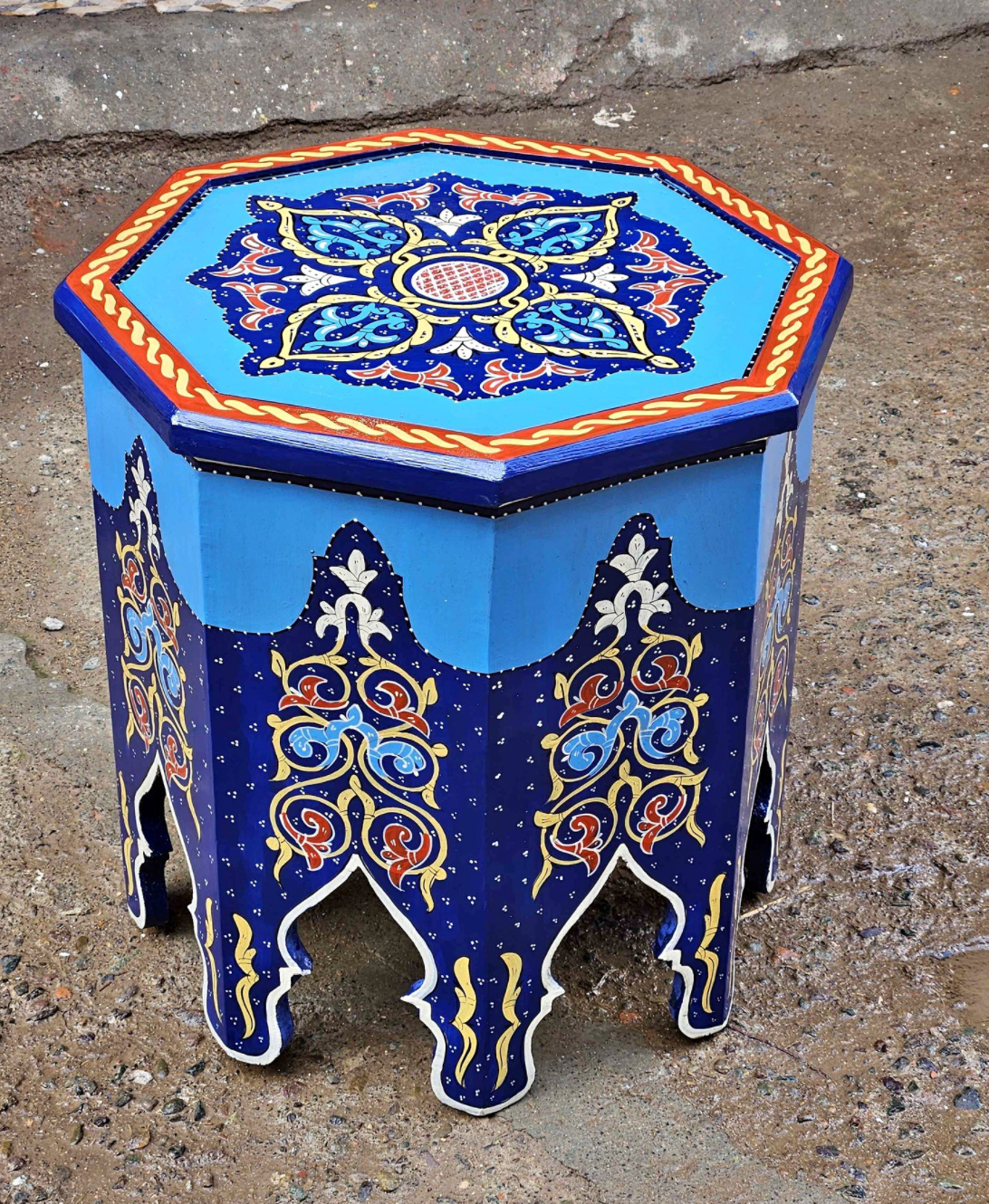 Hand-painted Moroccan side table, oriental side table, solid wood, handmade bohemian decor