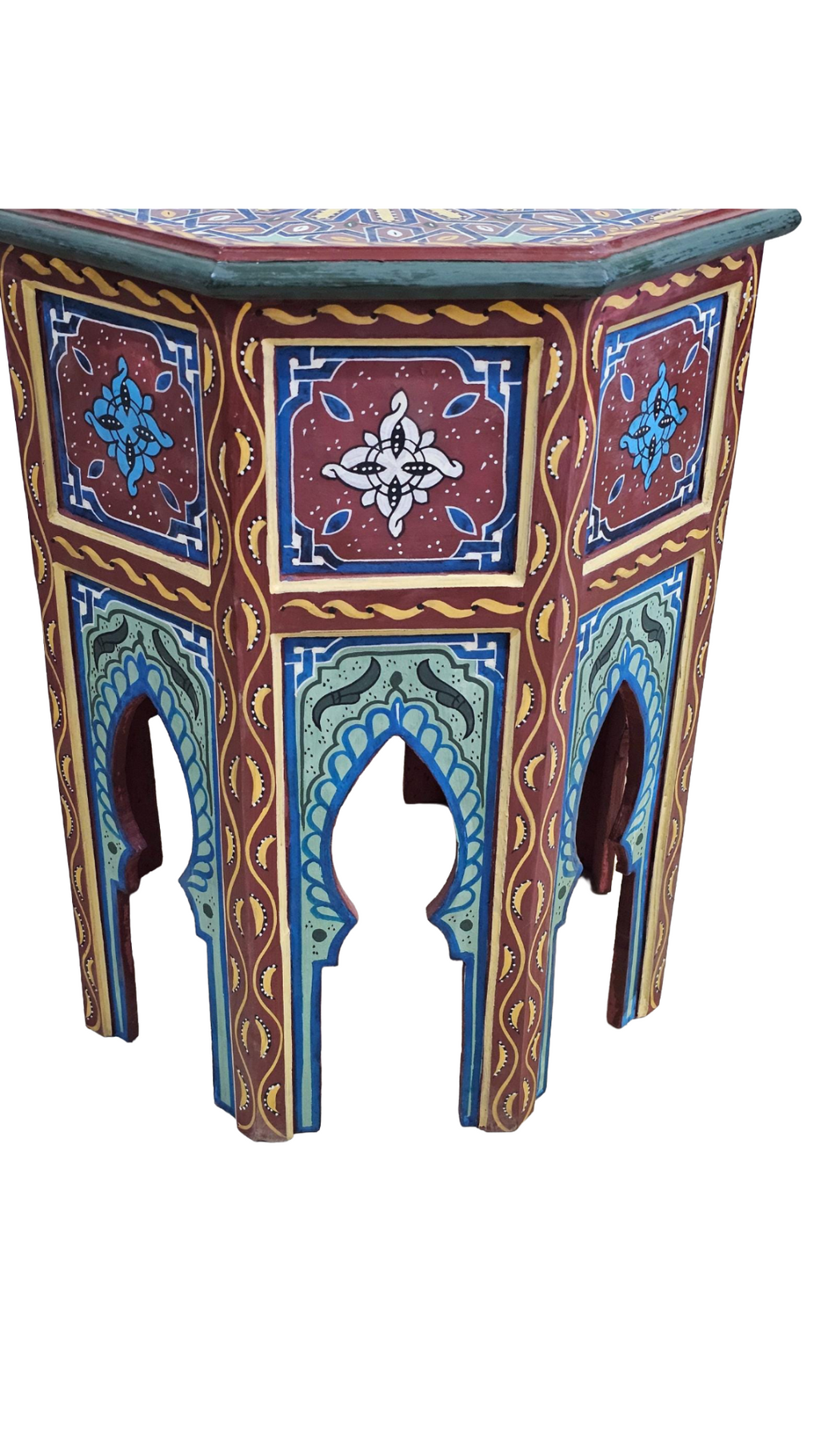 Hand-Painted Moroccan Side Table, Oriental Accent Table, Solid Wood, Handmade Boho Decor