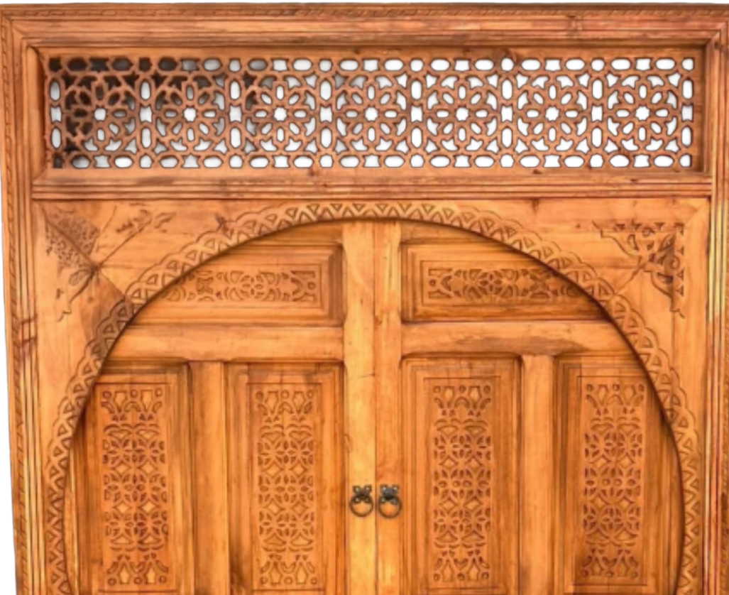 Hand-Carved Moroccan Cedar Wood Door – Arched Rustic Entryway, Statement Home Decor