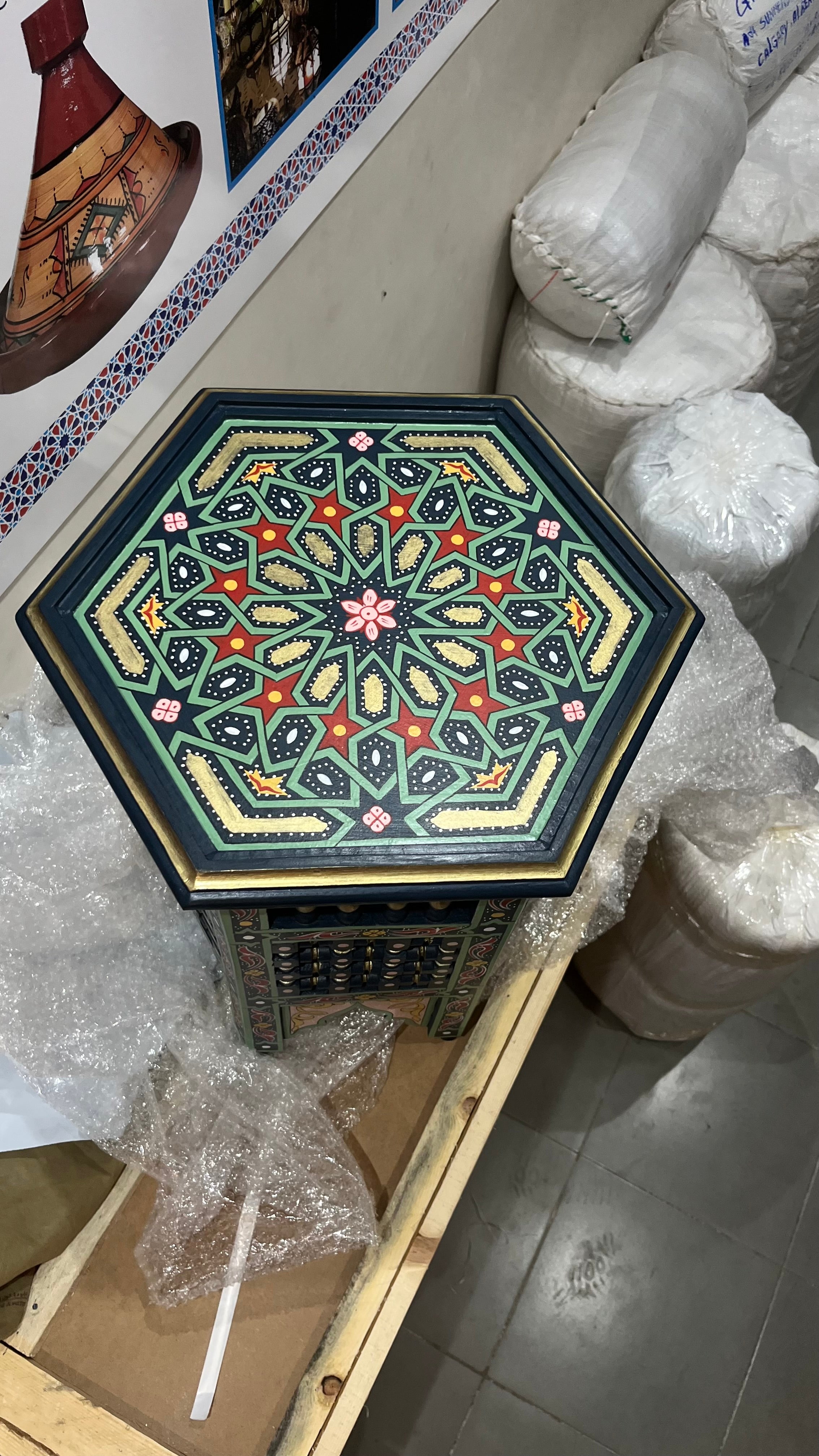 Hand-painted Moroccan side table, oriental side table, solid wood, handmade bohemian decor
