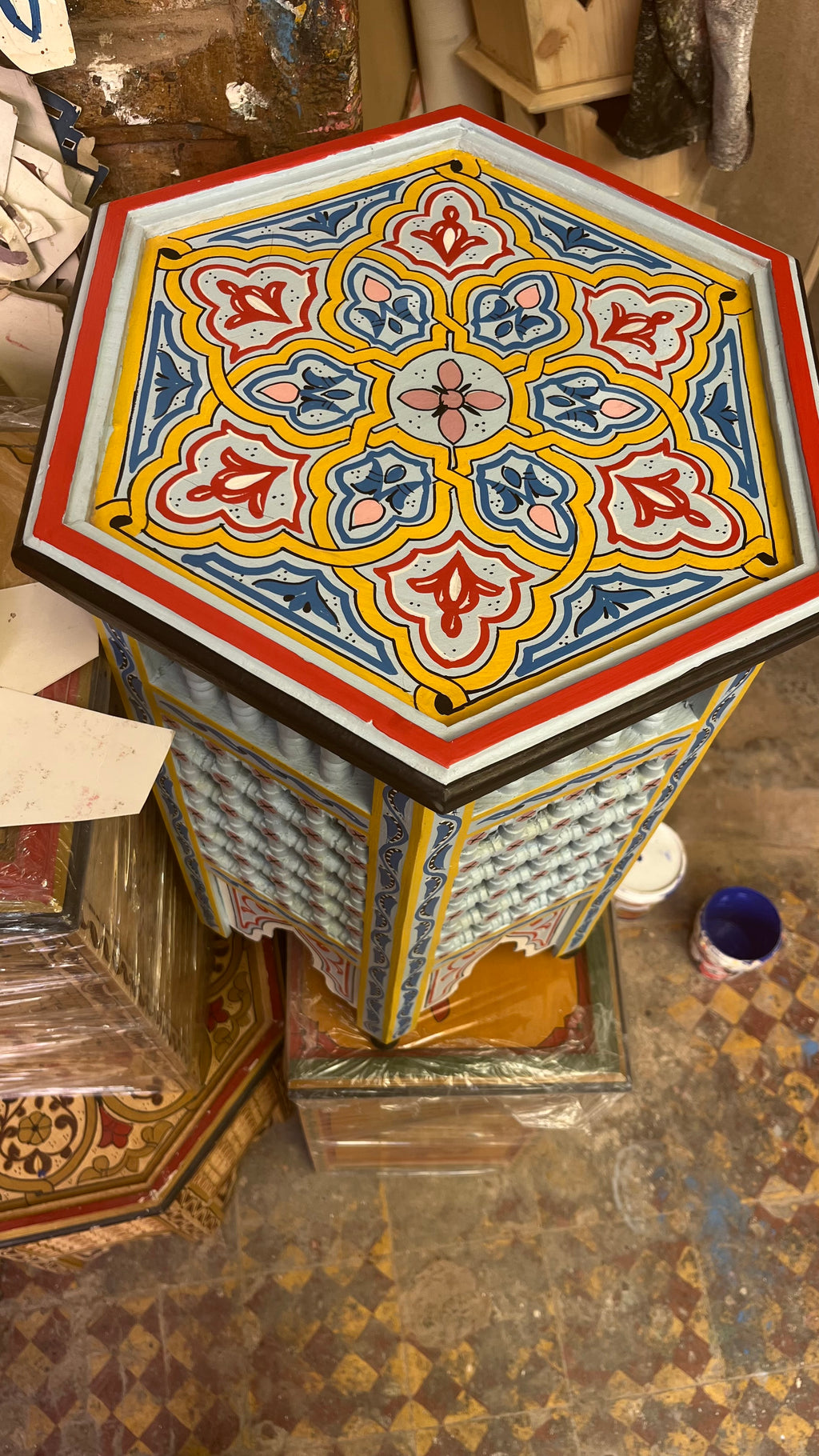 Hand-Painted Moroccan Side Table, Oriental Accent Table, Solid Wood, Handmade Boho Decor