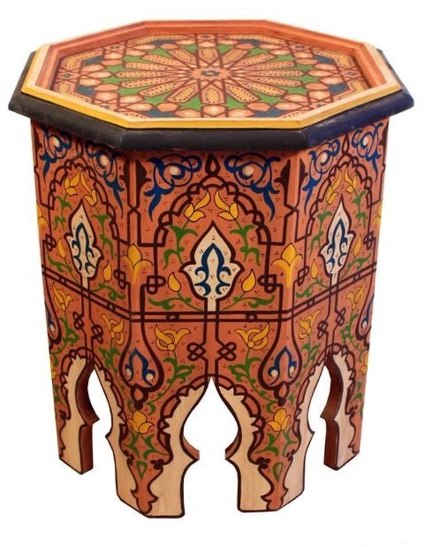 Hand-Painted Moroccan Side Table, Oriental Accent Table, Solid Wood, Handmade Boho Decor