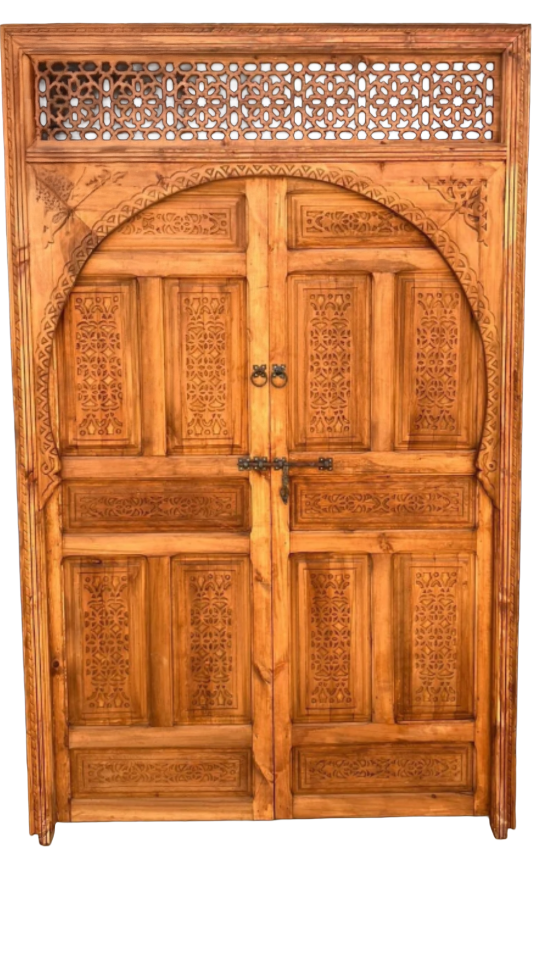 Hand-Carved Moroccan Cedar Wood Door – Arched Rustic Entryway, Statement Home Decor
