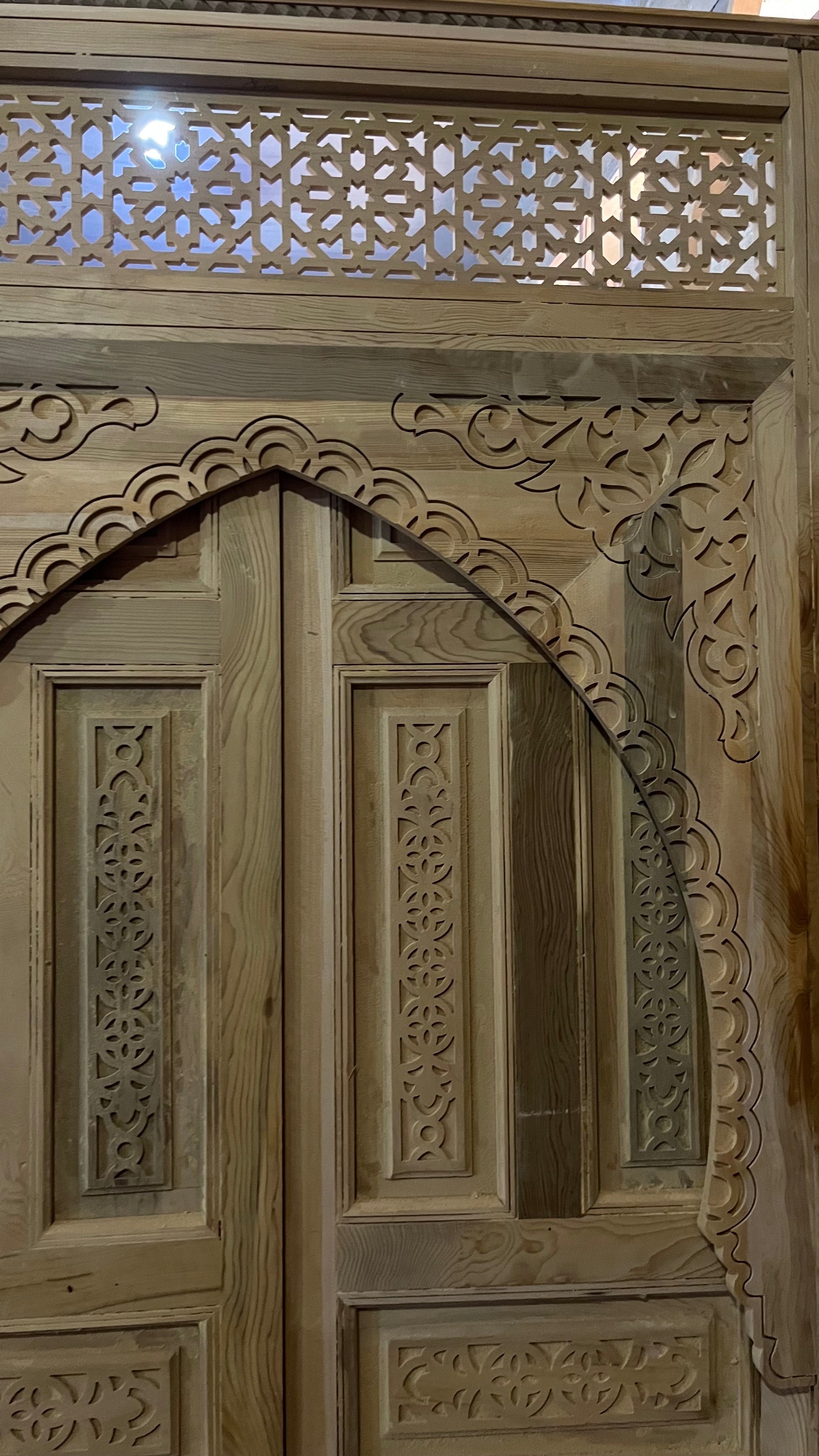 Hand-Carved Moroccan Cedar Wood Door – Arched Rustic Entryway, Statement Home Decor