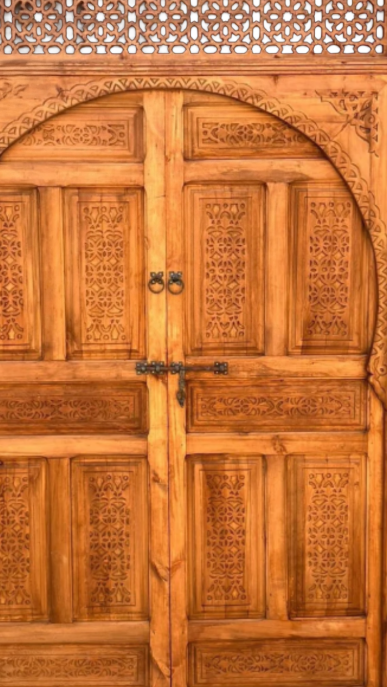 Hand-Carved Moroccan Cedar Wood Door – Arched Rustic Entryway, Statement Home Decor