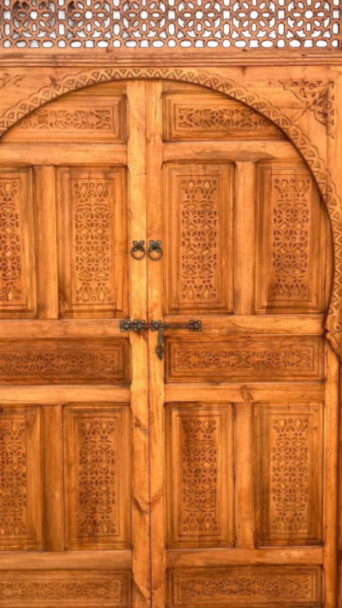 Hand-Carved Moroccan Cedar Wood Door – Arched Rustic Entryway, Statement Home Decor