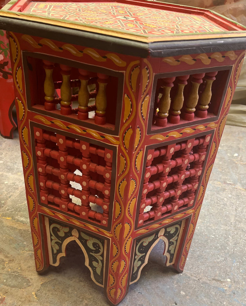 Hand-Painted Moroccan Side Table, Oriental Accent Table, Solid Wood, Handmade Boho Decor