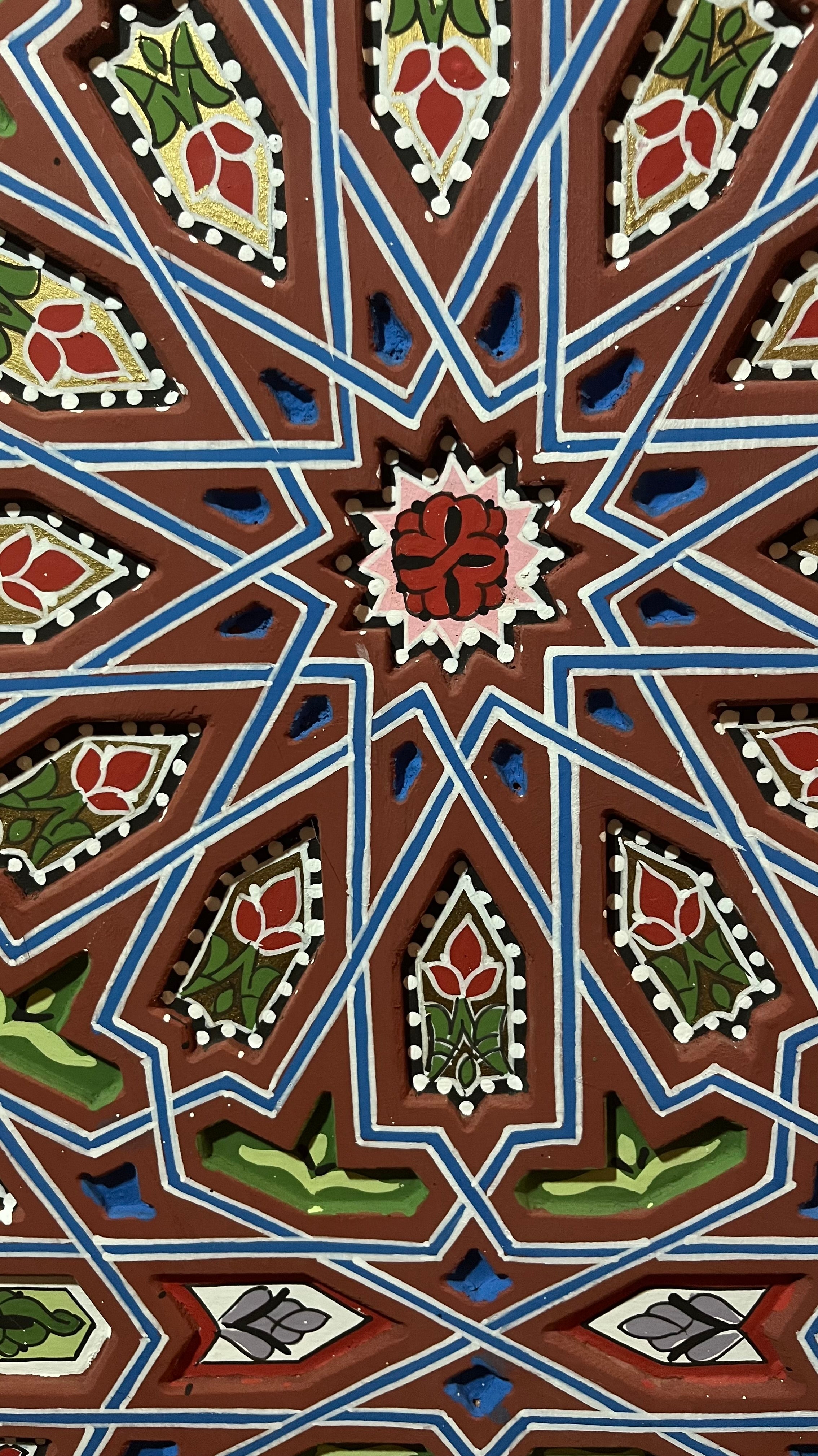 Hand-Painted Moroccan Door Panel Wall Art, Geometric Zellige Wooden Decor, Traditional Moroccan Wall Hanging, Carved Wood Panel, Custom Size Available