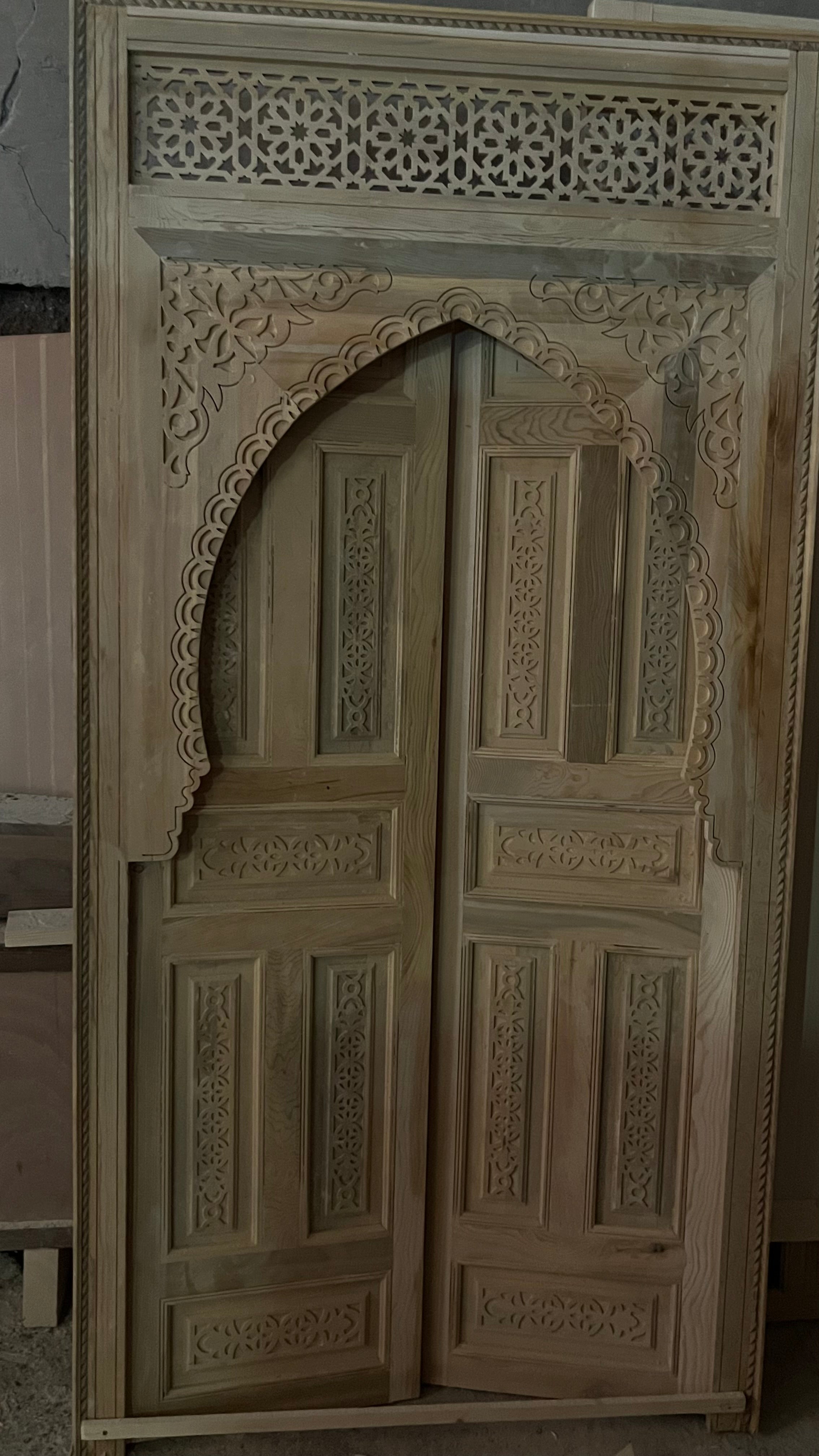 Hand-Carved Moroccan Cedar Wood Door – Arched Rustic Entryway, Statement Home Decor