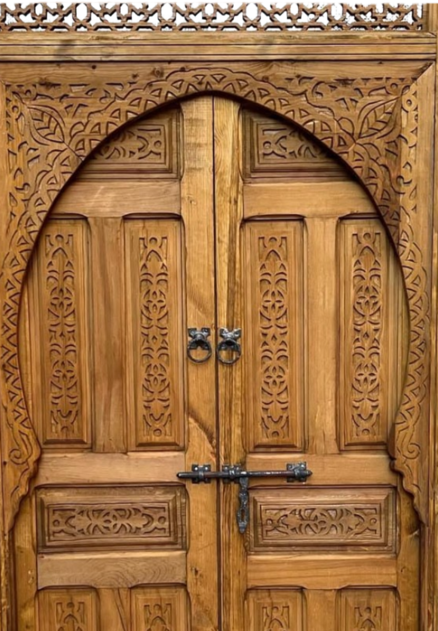 Hand-Carved Moroccan Cedar Wood Door – Arched Rustic Entryway, Statement Home Decor