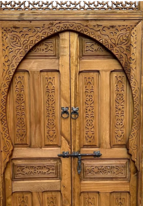 Hand-Carved Moroccan Cedar Wood Door – Arched Rustic Entryway, Statement Home Decor